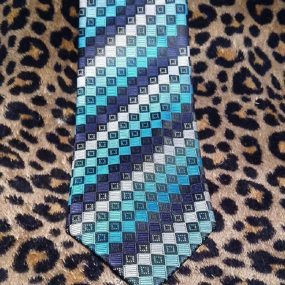 Alexander Julian Blue and Gray Checkered Tie